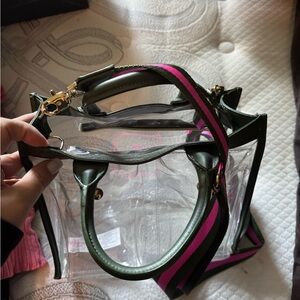 Stella & Dot Clear Bag with Green and Pink Accents